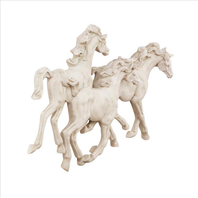 ワイルドスタリオン３頭の駿馬が走る壁彫刻装飾 オーナメント彫像