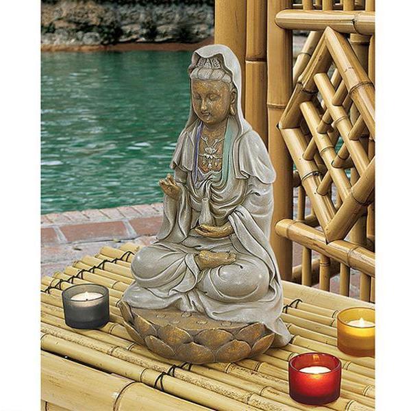 蓮の上に座る観音菩薩(観世音菩薩) 彫刻 彫像/ 大乗仏教 観自在菩薩