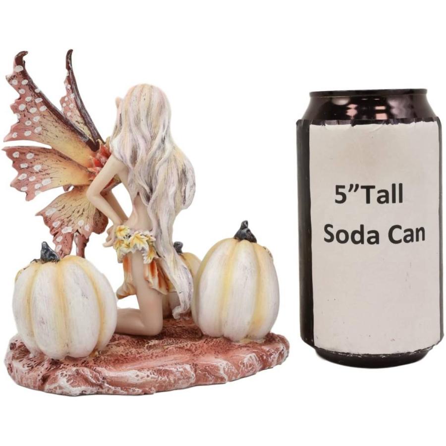エイミー・ブラウン作 秋 白いカボチャと、メープル・エルフ（妖精）彫像 ロング・ファンタジー水彩風 装飾置物(輸入品