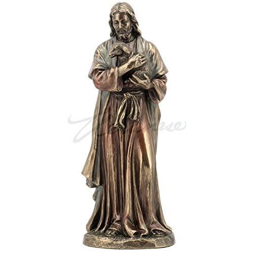 イエス・キリストと子羊の像 ブロンズ風置物彫像 彫刻 高さ約16ｃｍ/ カトリック 教会(輸入品