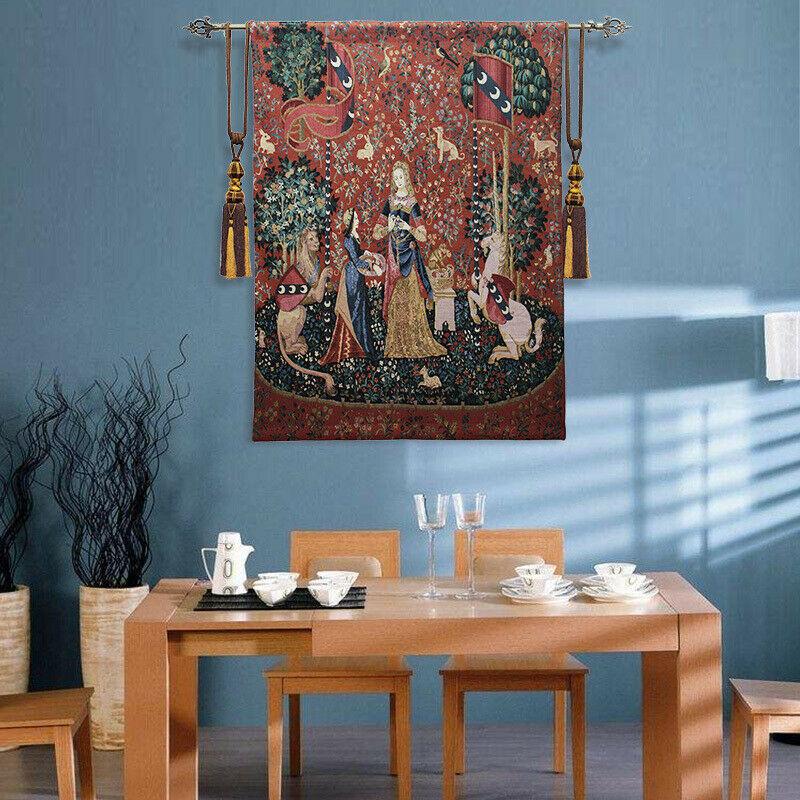 「臭覚」貴婦人とユニコーン（一角獣）の中世アートジャガード織 壁掛けタペストリーサイズ幅84ｃｍ×長さ119ｃｍ/ 新築祝い贈り物（輸入品