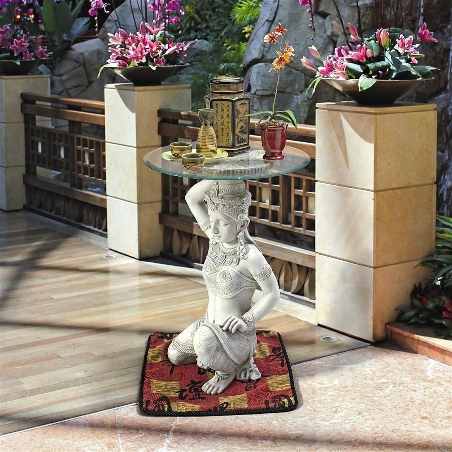 アンティーク ガラステーブル 彫刻 アジアン