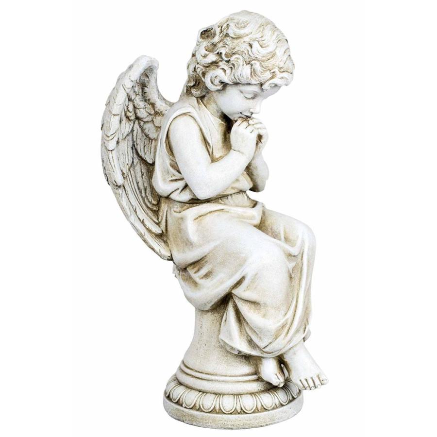 台座に座っている天使の像 ガーデン彫刻 高さ 約43cm彫像
