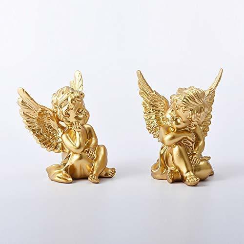 金色の2人の天使（ケルビム）彫像 屋内屋外装飾 愛らしい天使 彫刻記念
