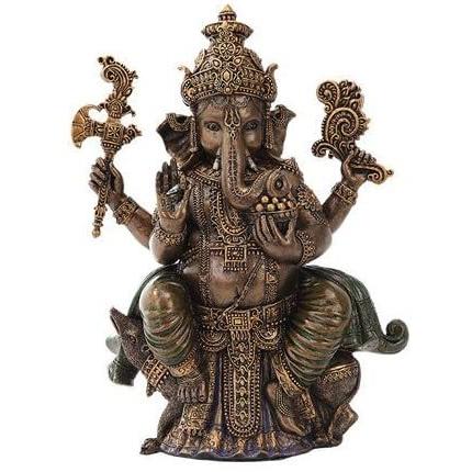 夢をかなえるゾウ インドのヒンズー教の神話像 高さ約20ｃｍ 座っているガネーシャ「富の神様」彫像（輸入品）｜romando