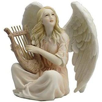 座って、竪琴（リラ）を弾いている天使 高さ 約12cm 置物装飾 彫像