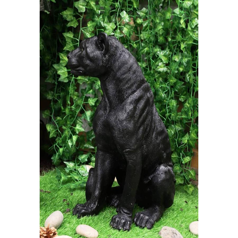 黒い象の彫刻 大きな 黒パンサー像 野生動物 ブラック・ジャガー彫像 森林ハンター