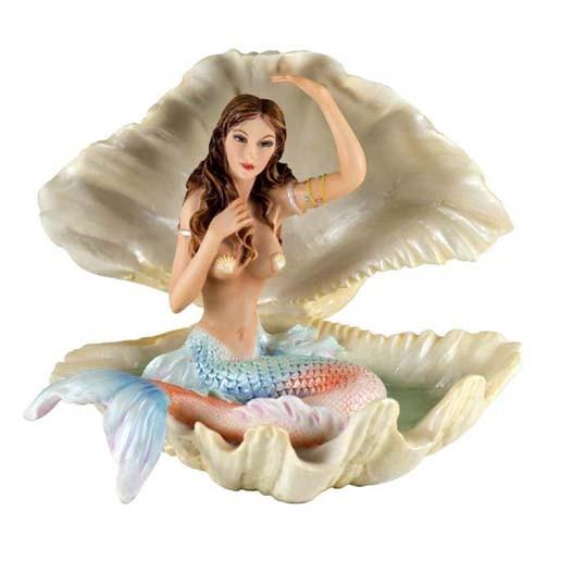 ヴェロネーゼ・デザイン製 貝殻に座っている、マーメイド（人魚）置物彫刻 彫像（輸入品）