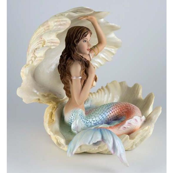 人魚と貝殻の彫刻 約30cm ヴェロネーゼ・デザイン製 貝殻に座っている、マーメイド（人魚）置物