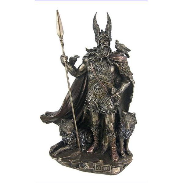 北欧神話の神 オーディン ブロンズ風仕上げ 彫像 バイキング パガン高さ；約25ｃｍ 戦争と死の神 エッダ詩(輸入品