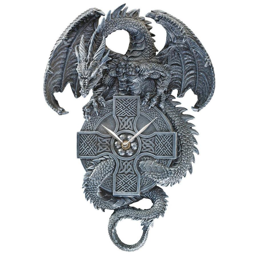 ドラゴンと十字架 ケルトクロスの彫刻装飾時計 彫像/ファンタジー