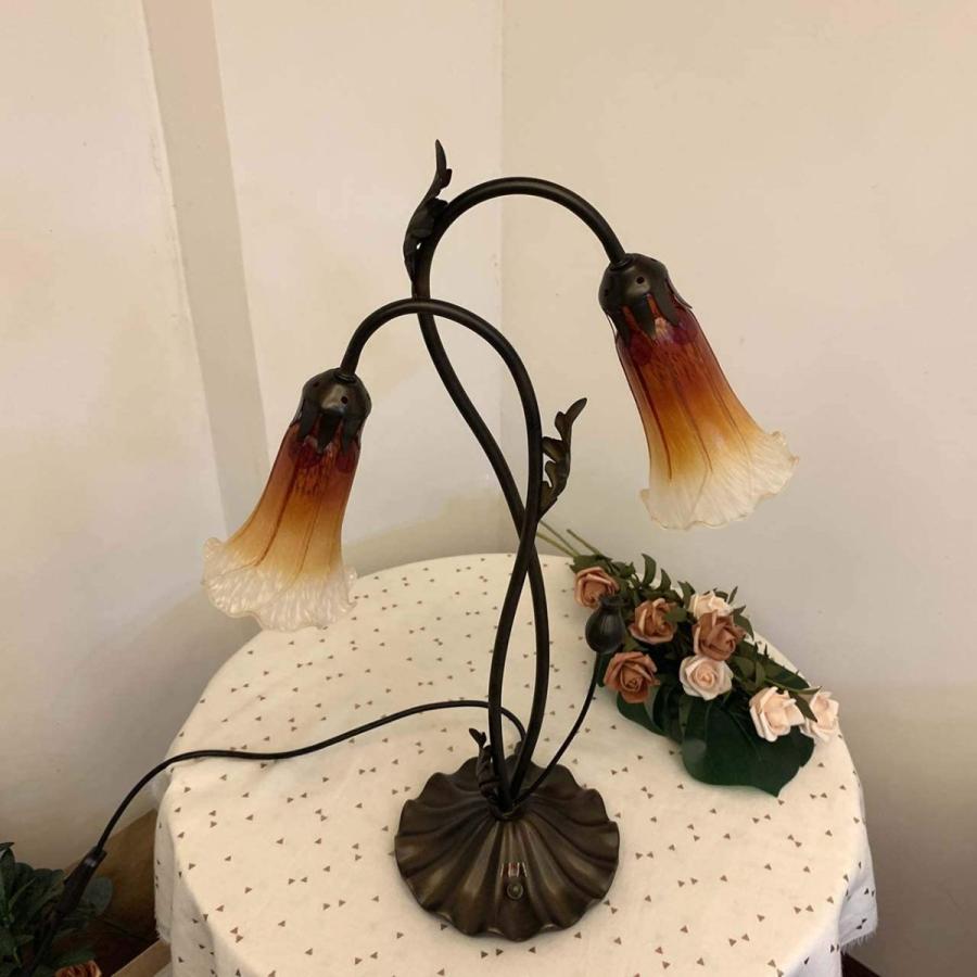 オレンジ色の2ライト、ユリ(百合)の花 ティファニースタイル オレンジ色の2ライト、ユリ(百合)の花 ティファニースタイル