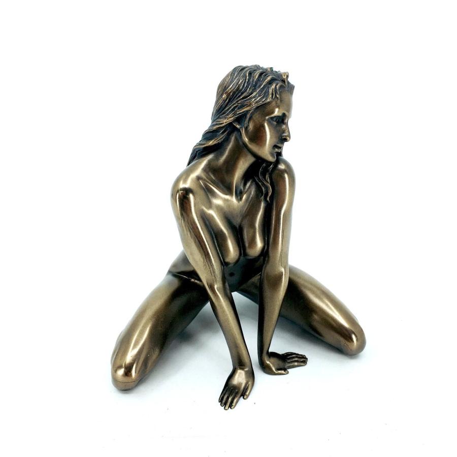 腕を広げて、床にひざまずく ヌード女性 ブロンズ風 彫像 彫刻（輸入品
