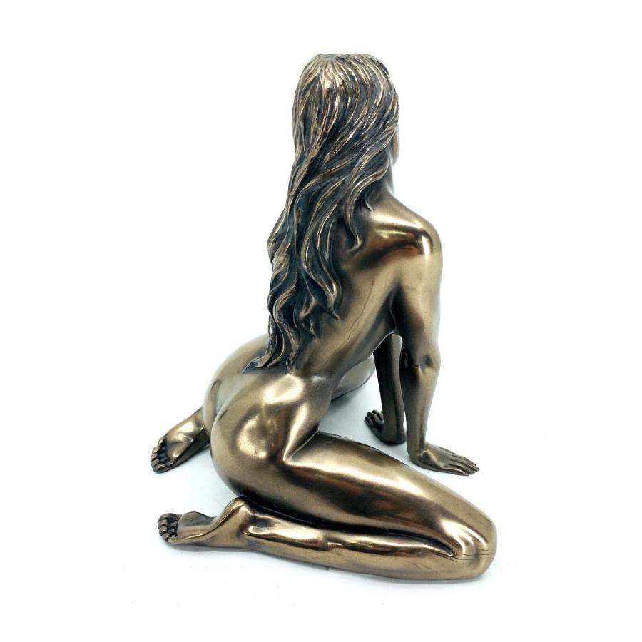 腕を広げて、床にひざまずく ヌード女性 ブロンズ風 彫像 彫刻（輸入品
