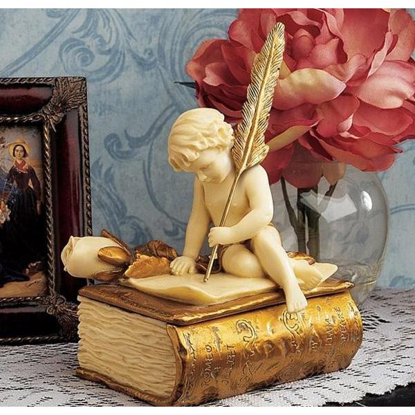 ラブレターを書く天使 エンジェル置物小物入れインテリア西洋彫刻