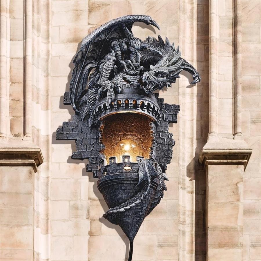 ドラゴンの城 隠れ家 壁掛け照明ランプ 燭台 壁彫刻彫像 中世 ドラゴンの城 隠れ家 壁掛け照明ランプ 燭台 壁彫刻彫像 中世