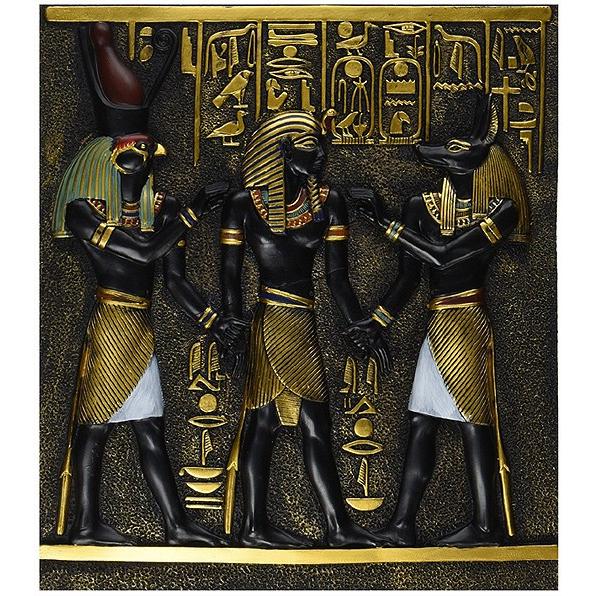 古代エジプト彫刻 ホルス神 とアヌビス神の間に立つラムセス1世 古代エジプト彫刻 ホルス神 とアヌビス神の間に立つラムセス1世