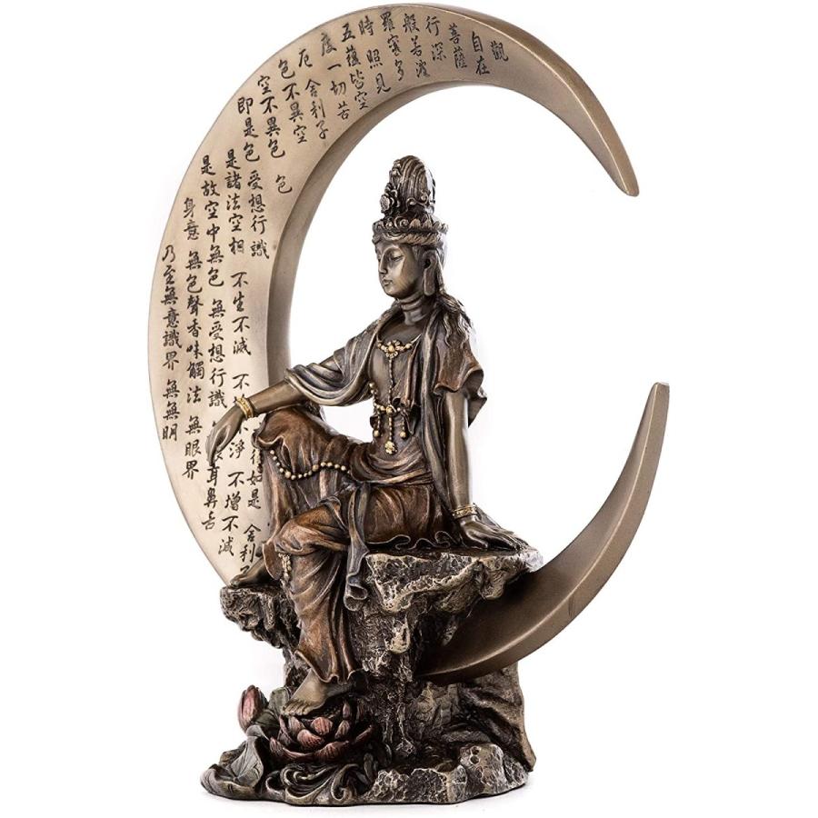 三日月に座った思いやりと慈悲の水月観音像 半跏思惟像-ブロンズ風彫像