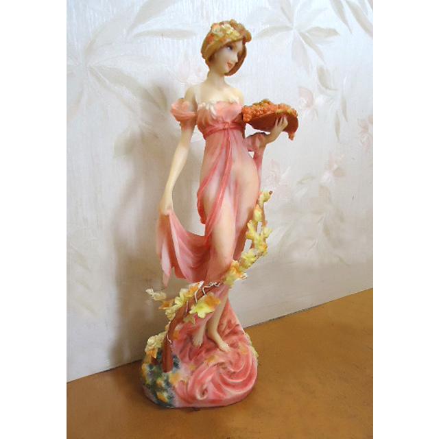アールヌーボー ピンクのドレスを着た花の女性彫刻-高さ 約27ｃｍミュシャ フレンチコレクション彫像(輸入品