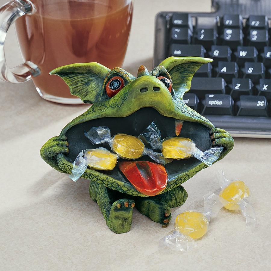 大きく口を開けた ゴシックゴブリン彫像ディーターザ ドラゴン小物入れ