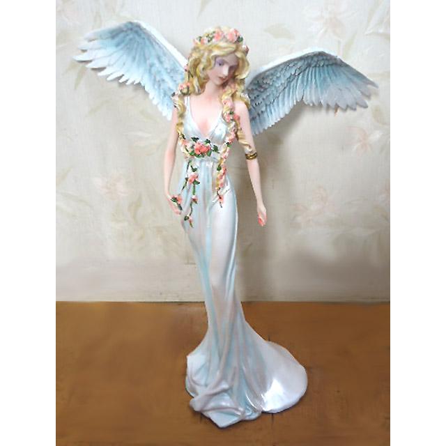 セール！即納！優美な春の花の天使妖精彫像エレガントな白いドレスの像