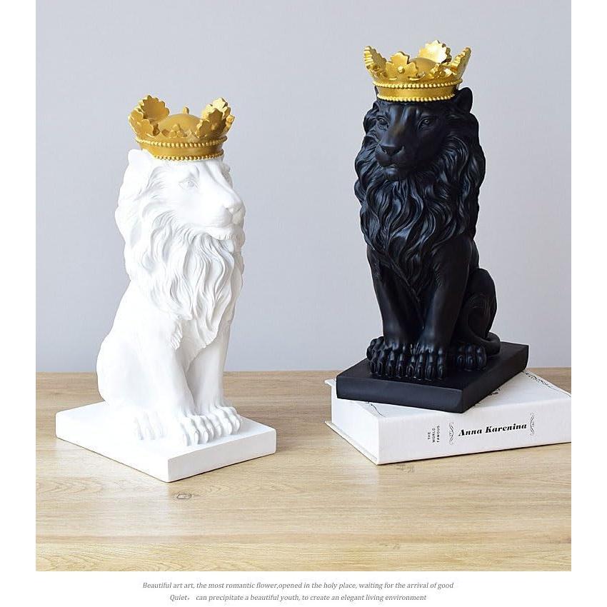 高さ35cm王冠を被ったホワイトライオン彫像百獣の王抽象的な
