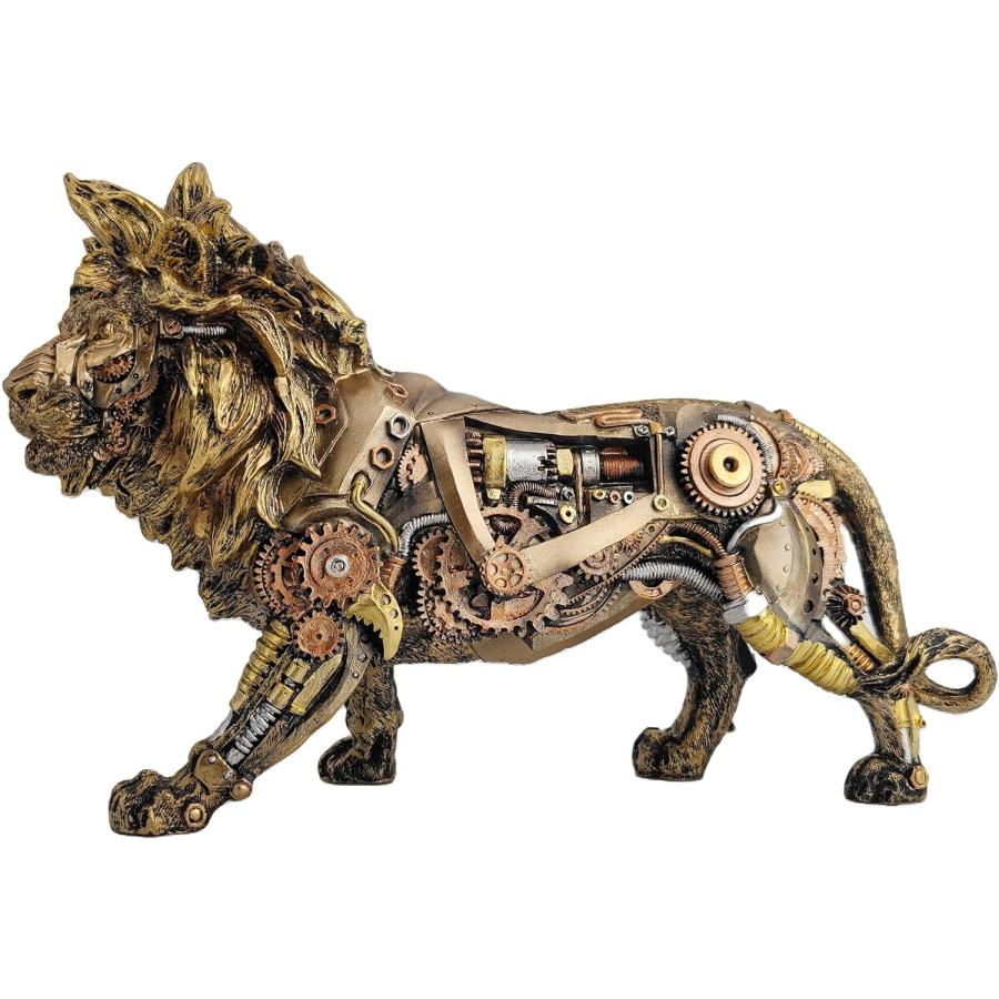 スチームパンク風歩くライオン彫像手描き彫刻 SFサイボーググッズ置物