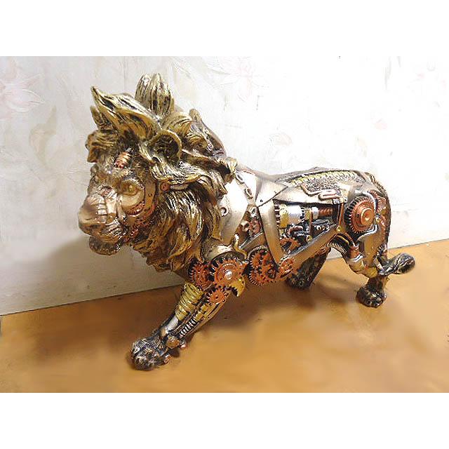 スチームパンク風歩くライオン彫像手描き彫刻 SFサイボーググッズ置物