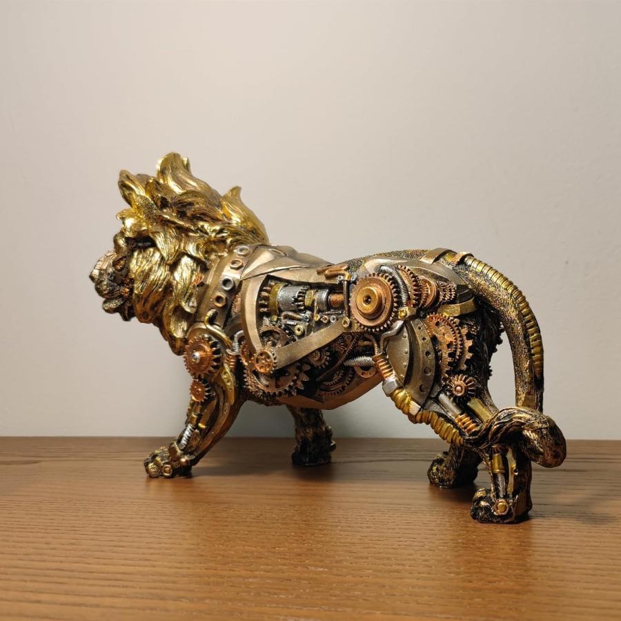 スチームパンク風歩くライオン彫像手描き彫刻 SFサイボーググッズ置物
