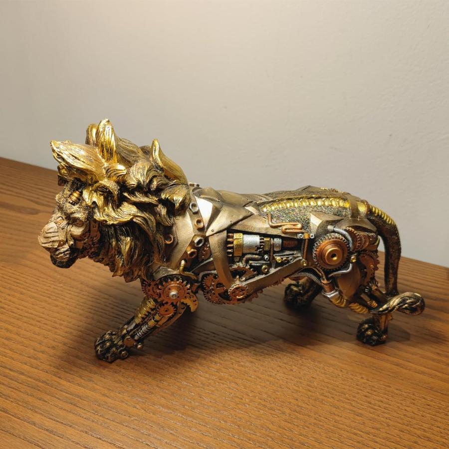 スチームパンク風歩くライオン彫像手描き彫刻 SFサイボーググッズ置物