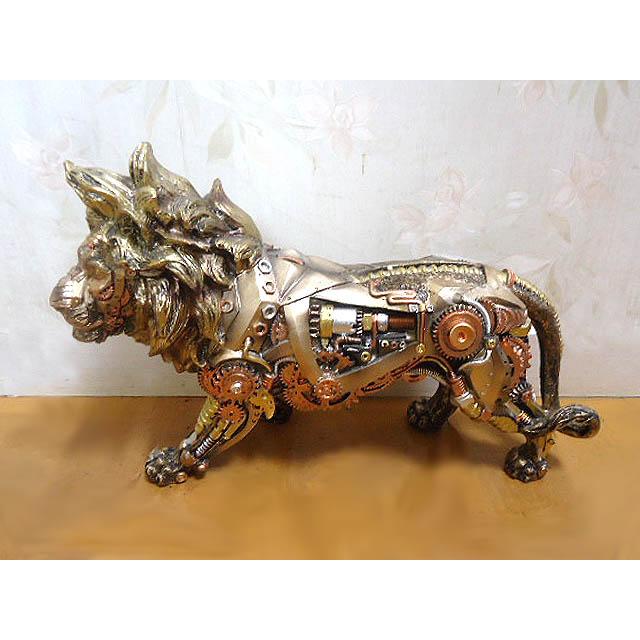 スチームパンク風歩くライオン彫像手描き彫刻 SFサイボーググッズ置物