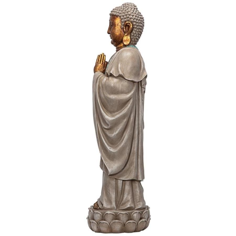 statue-jardin-zen-Bouddha-pierre-blanche-entourée-galets