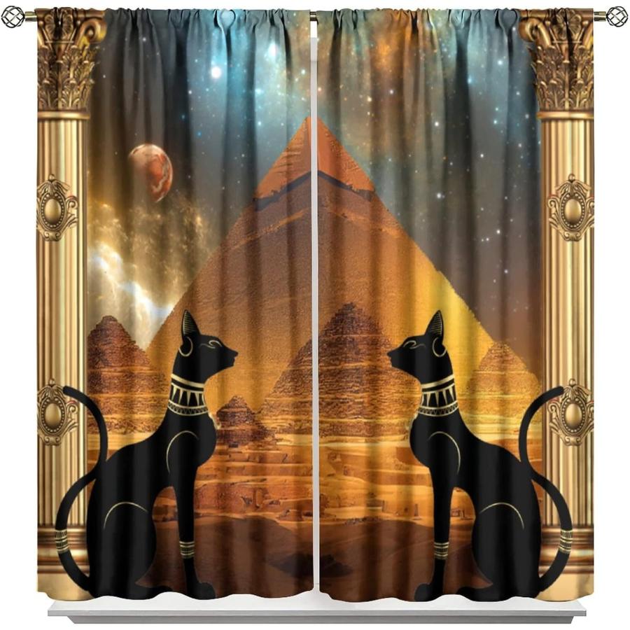 古代エジプト黒猫と貴石の神話ピラミッド遮光ドレープ星空ムーン 古代エジプト黒猫と貴石の神話ピラミッド遮光ドレープ星空ムーン