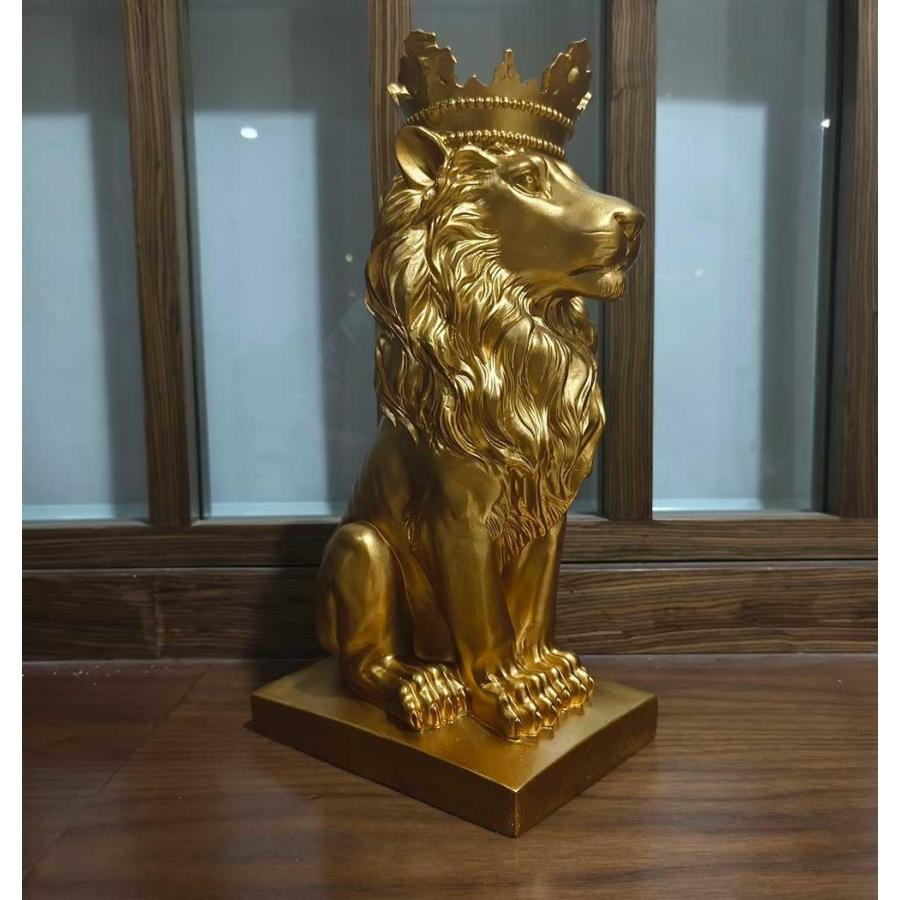 インテリアオブジェ 彫刻 金運 ライオン王冠 置物 王冠を被った