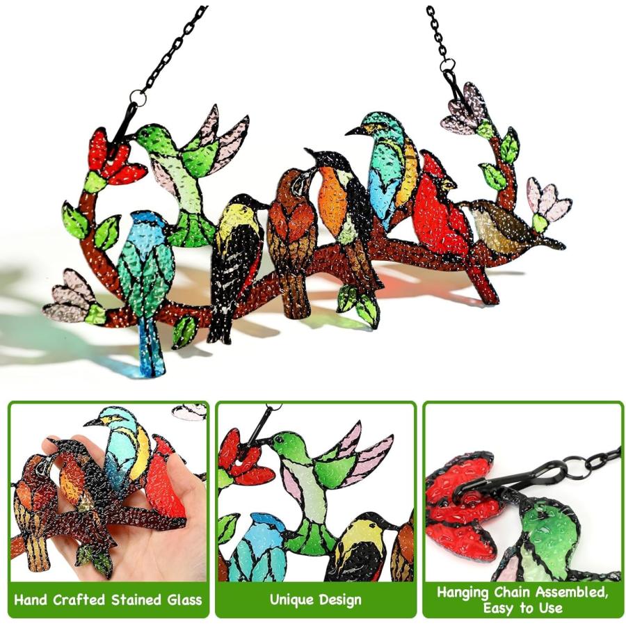 枝に止まる鳥ステンドグラス カーディナル ハチドリ カワセミ両面
