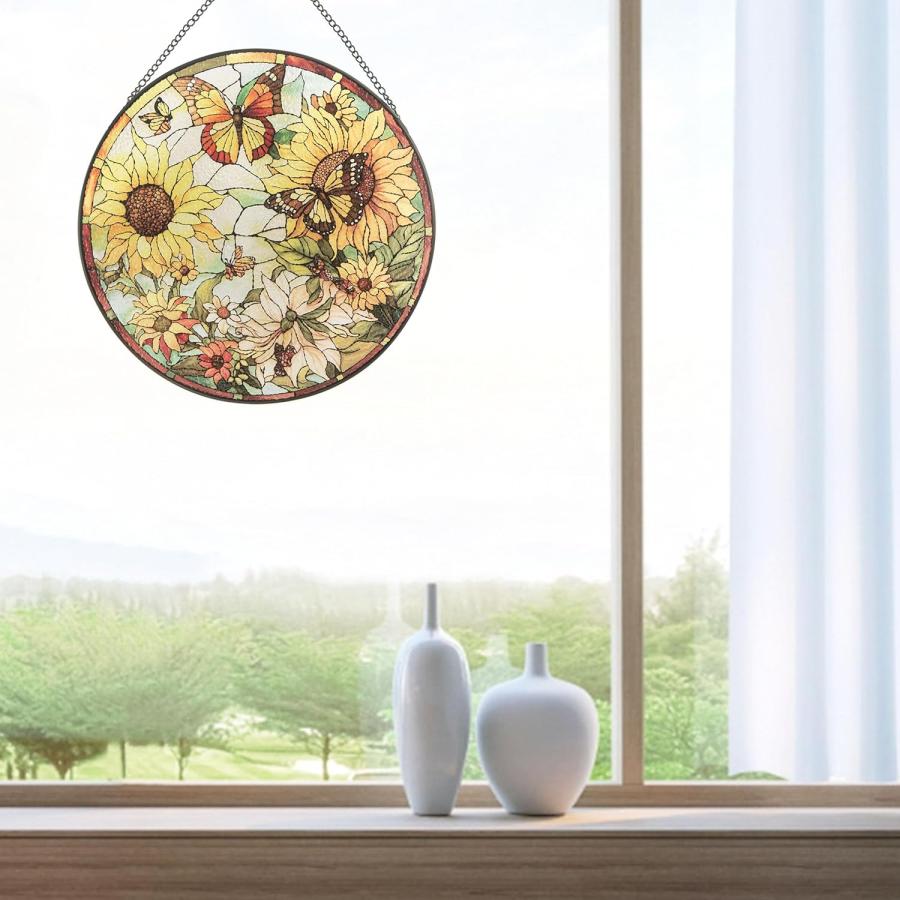 直径30cmひまわり向日葵サンキャッチャーステンドグラス窓用吊り下げ