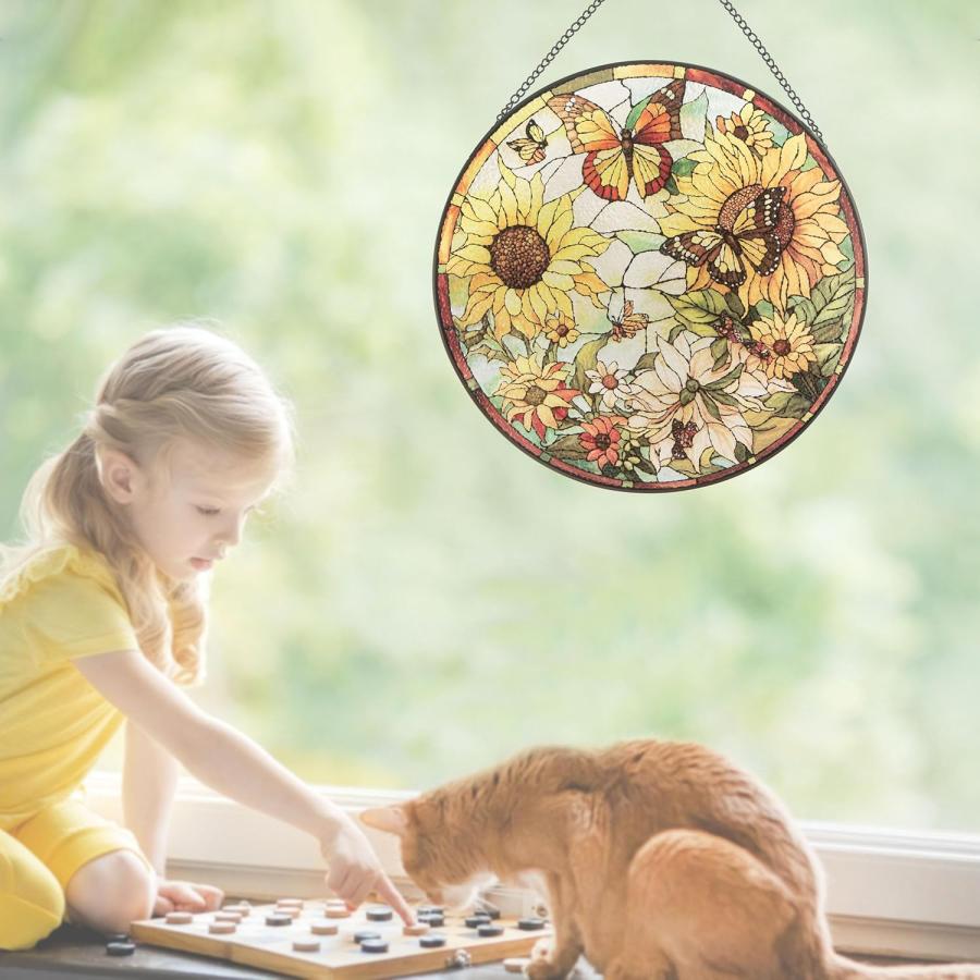 ステンドグラス製ひまわりのサンキャッチャーパネル