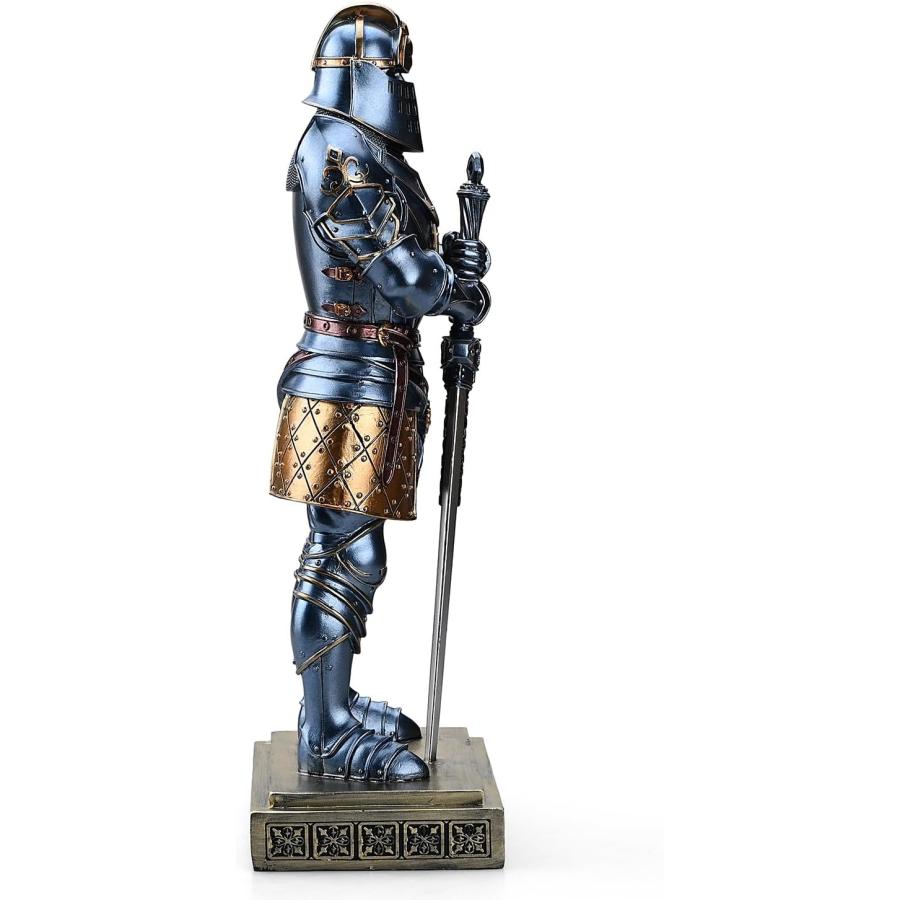 中世の騎士像 王の衛兵装飾彫刻ポリレジン製騎士剣士鎧彫像高さ38cm