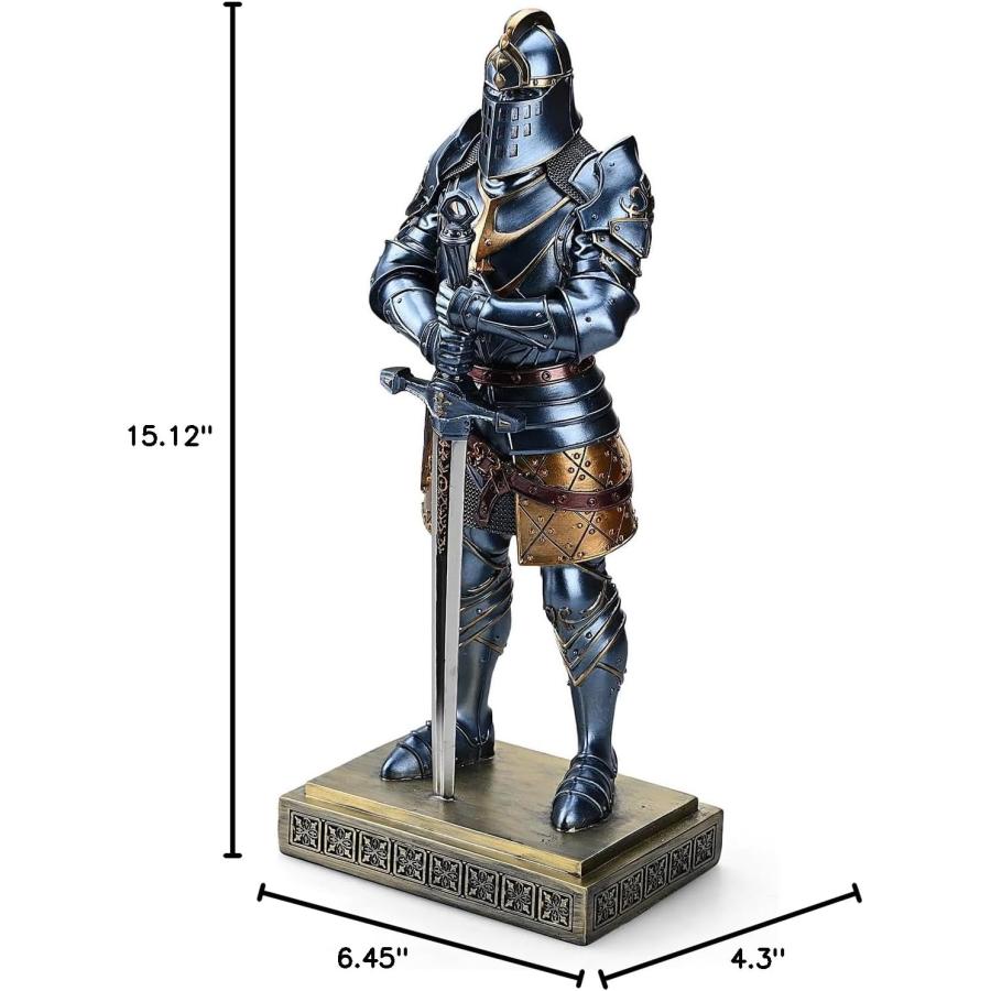 中世の騎士像 王の衛兵装飾彫刻ポリレジン製騎士剣士鎧彫像高さ38cm