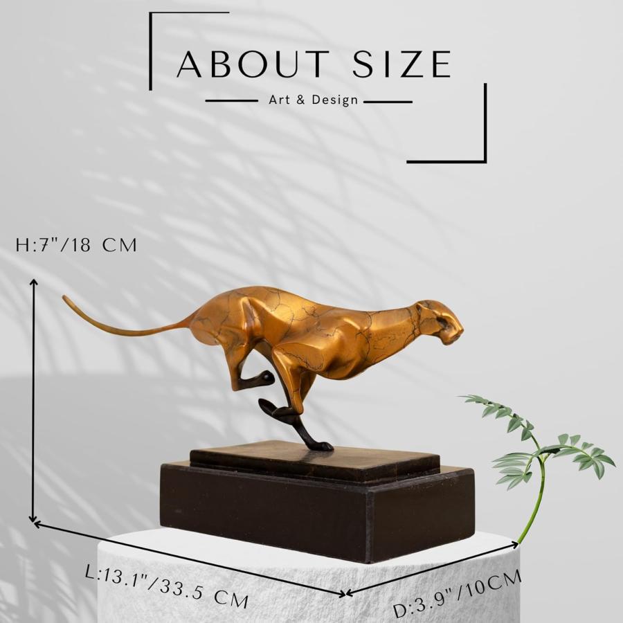 ブロンズ製ヒョウ彪彫像ブロンズ製チーター彫刻動物置物大理石ベース