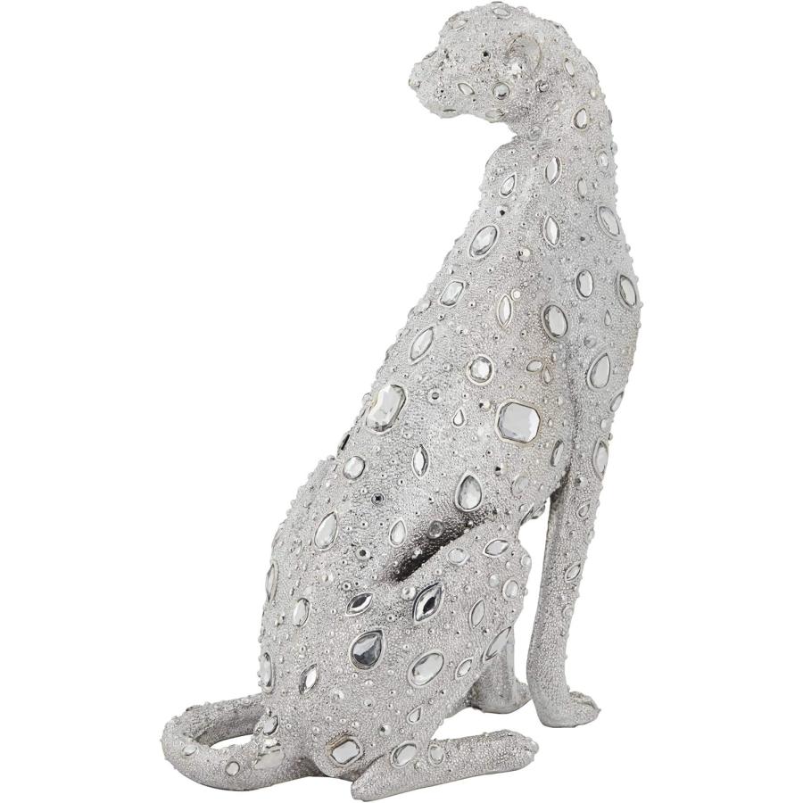 座る彪ヒョウ高さ40.6cmハイシルバー彫像インテリア装飾アート工芸置物