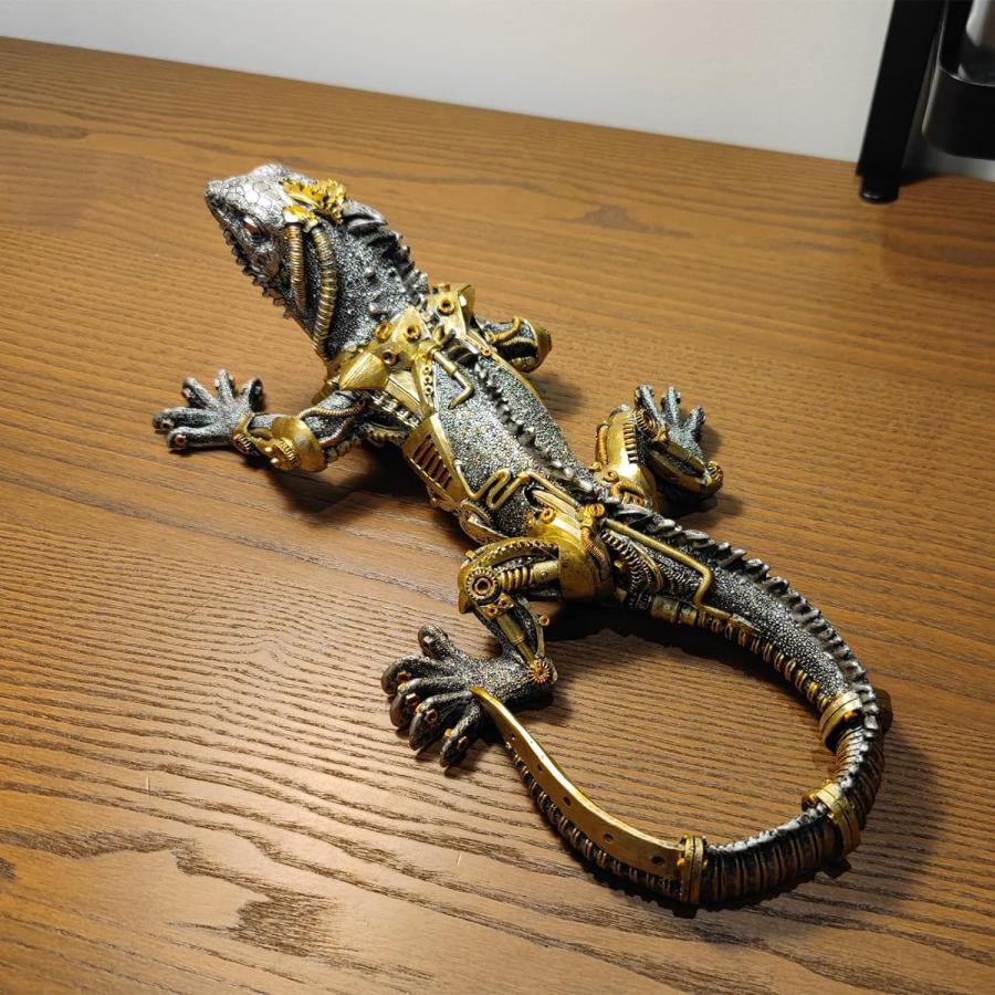 スチームパンク風トカゲグリーンイグアナ彫像サイボーグSFコレクター