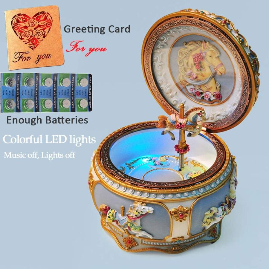 クラシック カルーセル回転木馬オルゴール LEDライト インテリア装飾