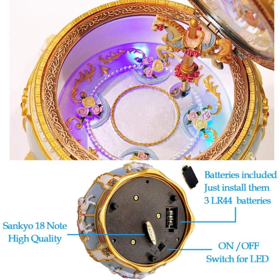クラシック カルーセル回転木馬オルゴール LEDライト インテリア装飾