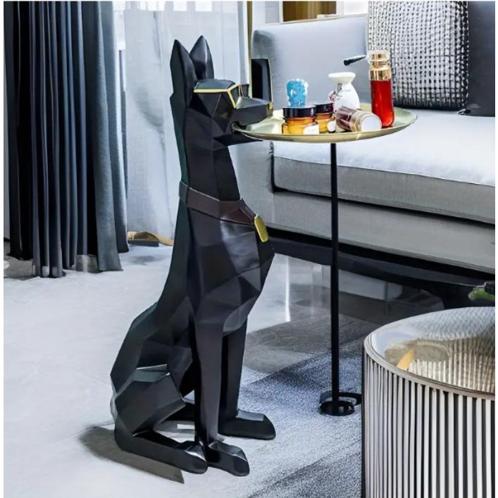 セール！ゴールド色のトレイを咥えた、ドーベルマン犬 小物テーブル