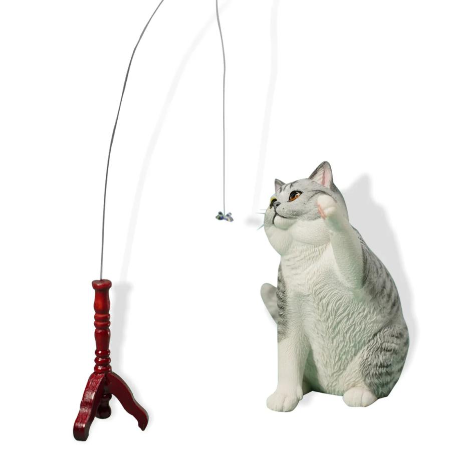 1/6サイズ蝶のネコじゃらしと遊ぶサバトラ猫ブリティッシュショートヘアーリアルフィギュアネコ動物彫像置物猫好き輸入品JXK-127D |  | 01