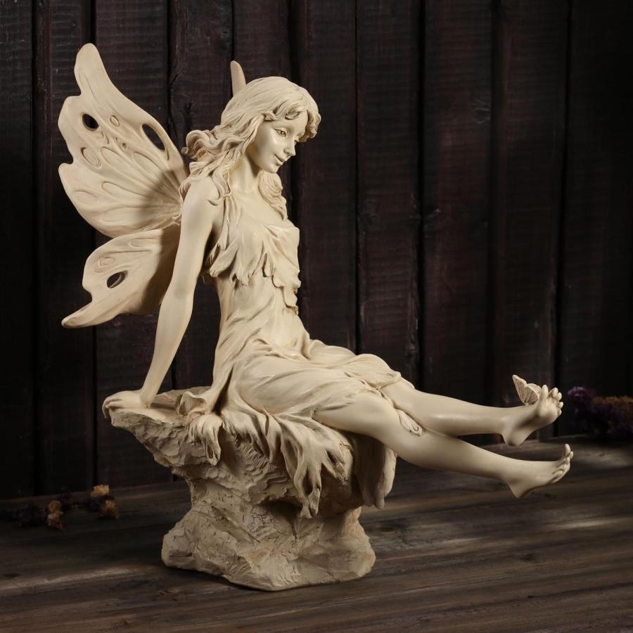 足先に蝶を止まらせた妖精の彫像 高さ36cmアートコレクション