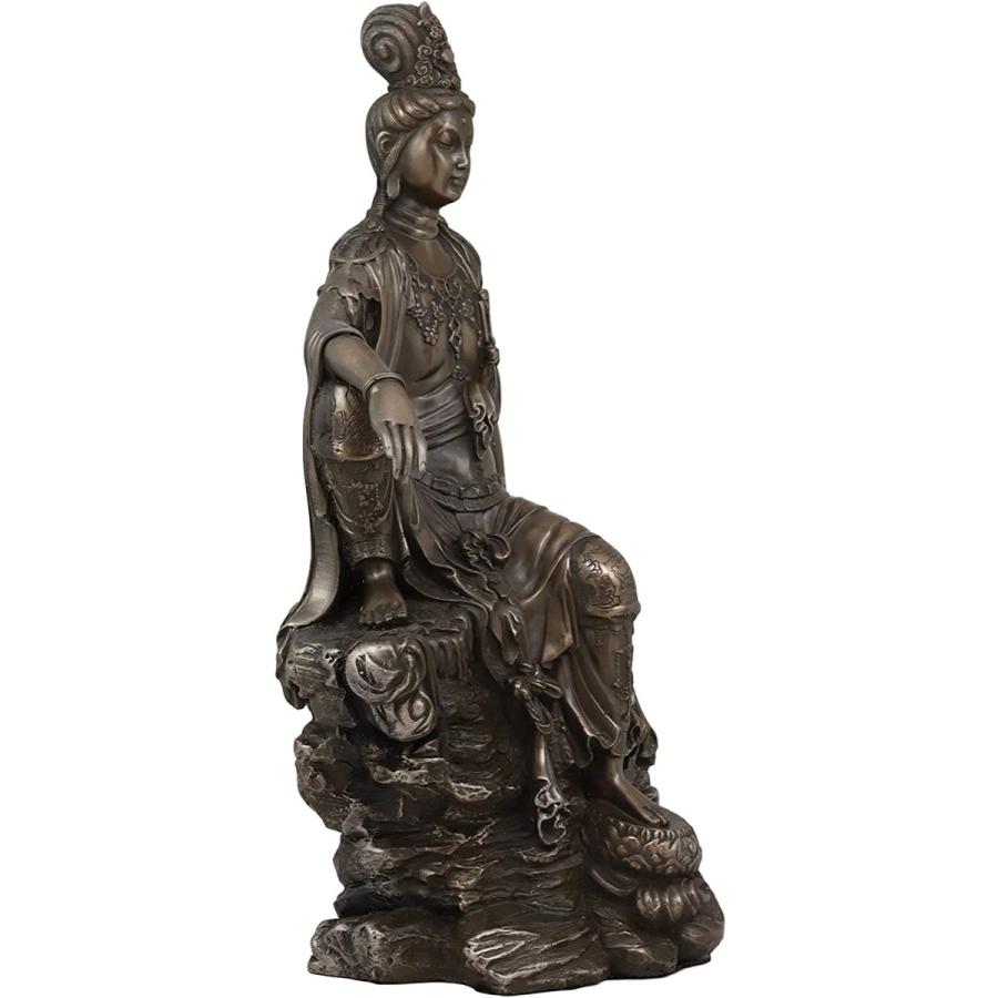 水月観音菩薩像 ブロンズ風彫像 高さ 約35ｃｍ 慈悲の仏心置物 彫刻 贈り物（輸入品）