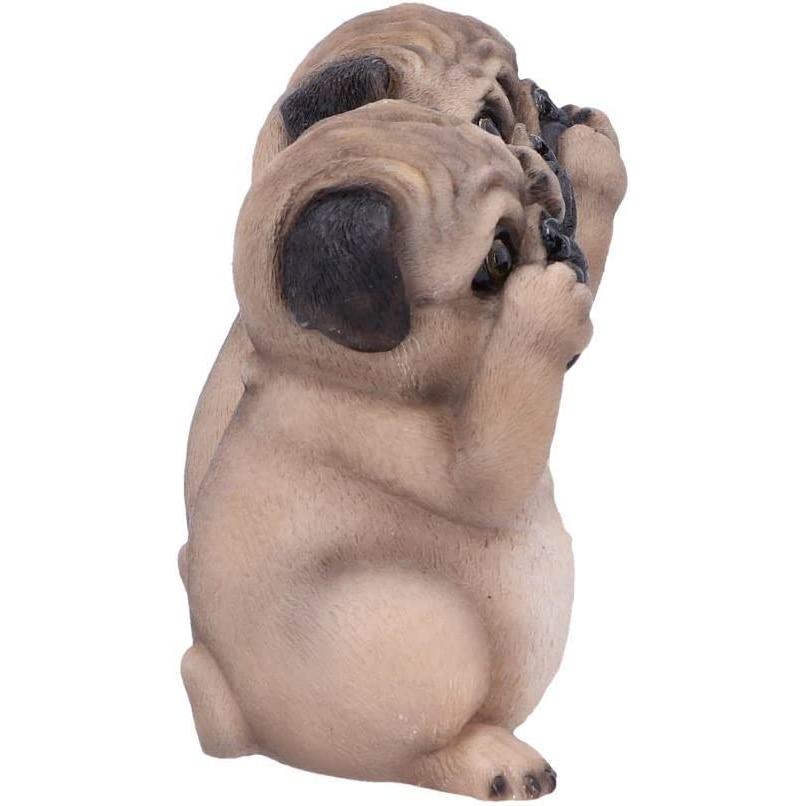 3匹の賢い、パグ達「見ざる聞かざる言わざる」三猿ポーズ 置物彫像