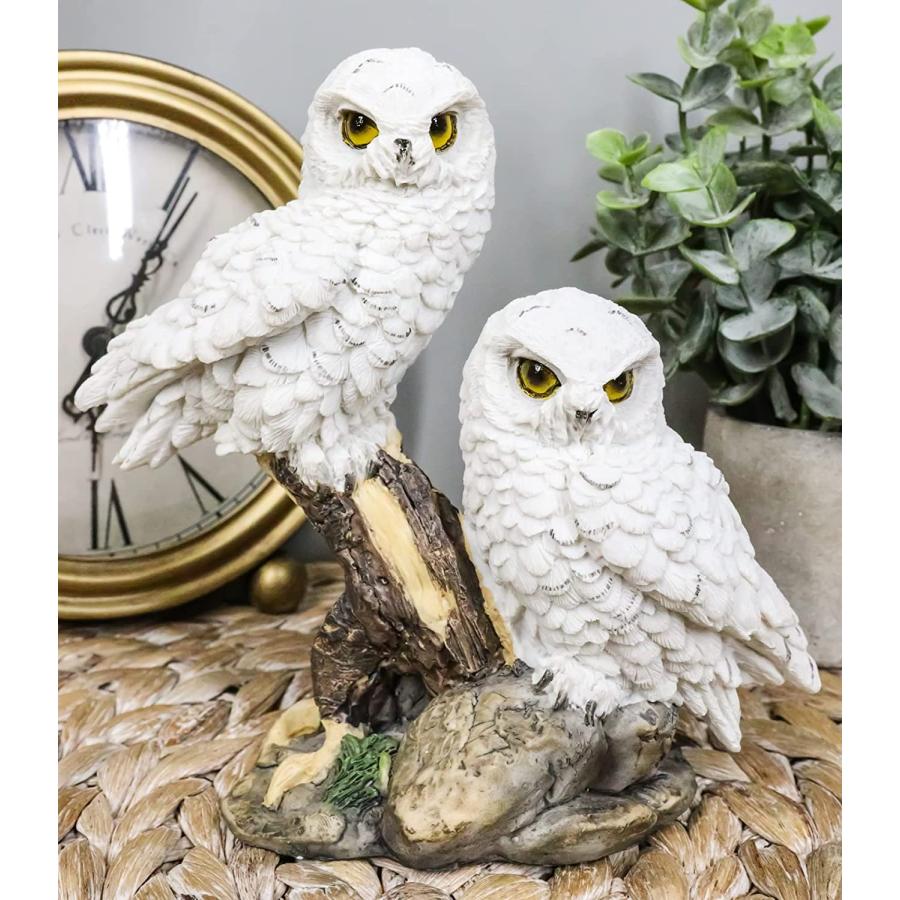 木の枝に止まる 2羽の白い雪フクロウの赤ちゃん彫像 置物彫刻 長 木の枝に止まる 2羽の白い雪フクロウの赤ちゃん彫像 置物彫刻 長